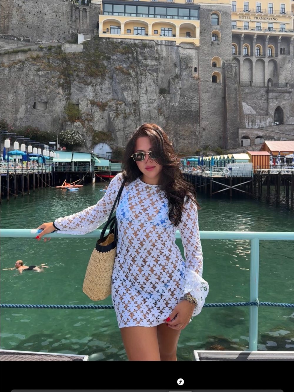 Beach Riot White Floral goldie dress Crochet Long-Sleeve Mini Dress